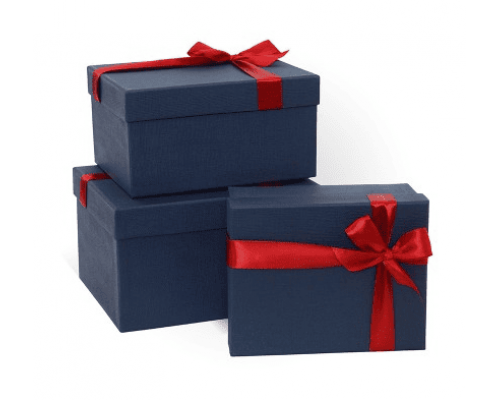 Коробка подарочная 19*15*9 с бантом тиснение РОГОЖКА темно-синий моно-красный бант