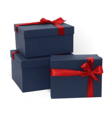 Коробка подарочная 21*17*11 с бантом тиснение РОГОЖКА темно-синий моно-красный бант