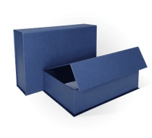 Коробка подарочная 23*15*6 на магните с перекидной крышкой тиснение ЛЕН синий моно