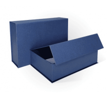 Коробка подарочная 25*17*7 на магните с перекидной крышкой тиснение ЛЕН синий моно