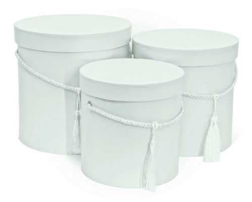 Коробка подарочная 200*200 Цилиндр белый с ручкой-кисточкой