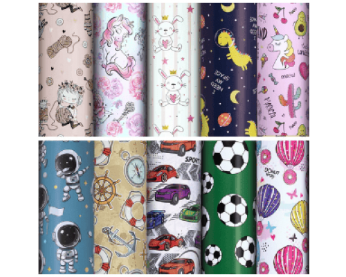 Бумага упаковочная 70*100см Золотая сказка For Kids ассорти