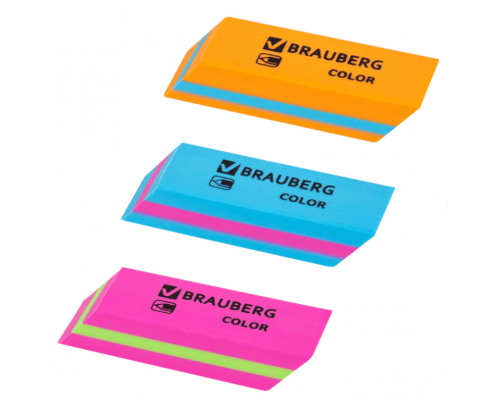 Ластик BRAUBERG Color 55х15х13мм прямоугольный скошенный яркие цвета ассорти