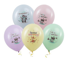 Шар латексный 12"/30см С Днем рождения! Животные-индейцы пастель ассорти (уп50шт)