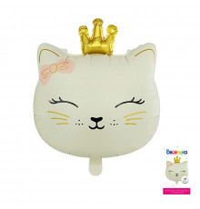 Шар фольгированный 18"/46см Котенок принцесса с короной пудровый голова
