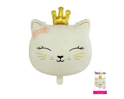 Шар фольгированный 18"/46см Котенок принцесса с короной пудровый голова