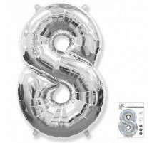 Шар фольгированный 40"/102см Цифра 8 серебро