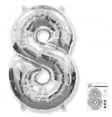 Шар фольгированный 40"/102см Цифра 8 серебро