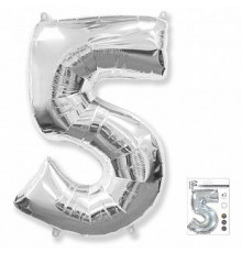 Шар фольгированный 40"/102см Цифра 5 серебро