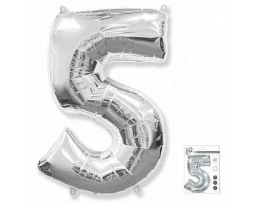 Шар фольгированный 40"/102см Цифра 5 серебро