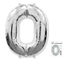 Шар фольгированный 40"/102см Цифра 0 серебро