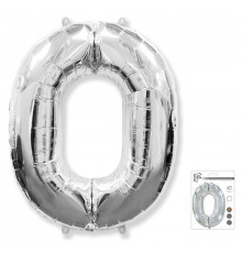 Шар фольгированный 40"/102см Цифра 0 серебро