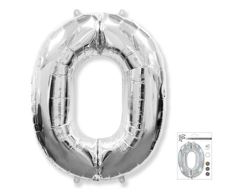 Шар фольгированный 40"/102см Цифра 0 серебро