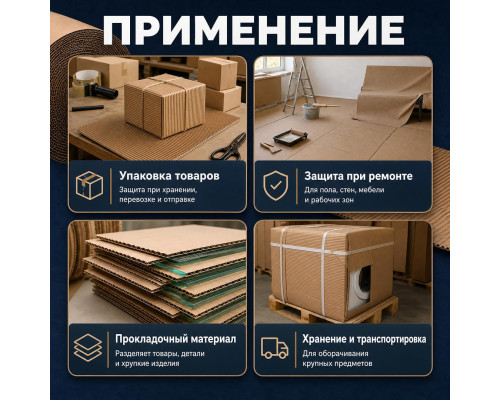 Гофрокартон двухслойный 105см в рулоне 50м жесткий 10,5кг