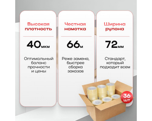 Скотч 72мм*66м 40мкм NOVAROLL прозрачный (кор 24шт)