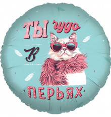 Шар фольгированный 18"/46см Ты чудо в перьях! Круг