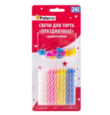 Свечи тортовые 24шт ПРАЗДНИЧНЫЕ микс разноцветные Paterra с держателями
