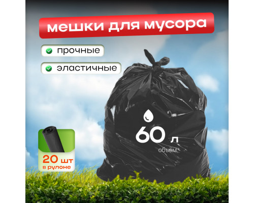 Мешок для мусора ПНД 60л 20шт СТАНДАРТ черный