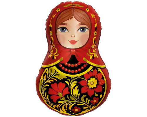 Шар фольгированный 31"/58*80см Матрешка красная Золотая