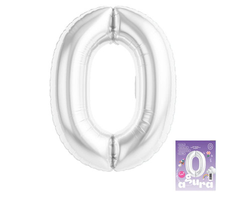 Шар фольгированный 40"/102см Цифра 0 белый блеск SLIM в упаковке AGURA