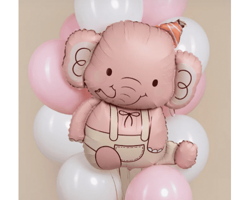Шар фольгированный 35"/89см Фигура Слоник в колпачке розовый KIR