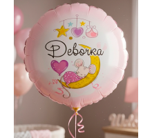 Шар фольгированный 18"/46см С рождением доченьки! Девочка мышка Круг