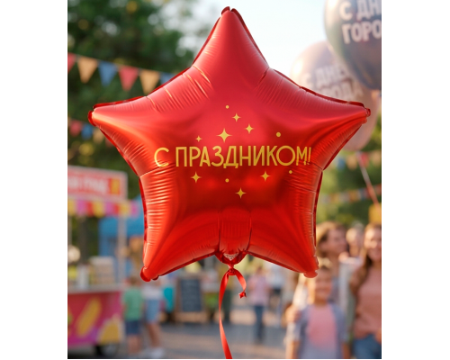 Шар фольгированный 18"/46см С праздником! в упаковке Звезда красная