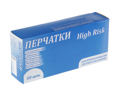 Перчатки латексные неопудренные S High Risk особопрочные (в упак 50шт) ЧЗ